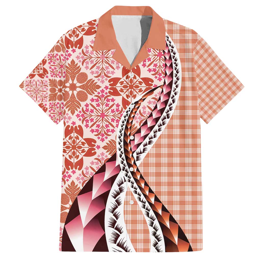Aloha Vintage Palaka Floral Hawaiian Quilt Family Matching Puletasi and Hawaiian Shirt Ulaula Motif LT9 Dad's Shirt - Short Sleeve Red - Polynesian Pride