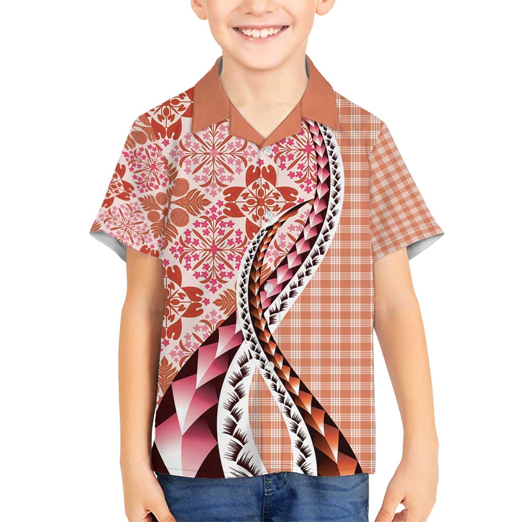 Aloha Vintage Palaka Floral Hawaiian Quilt Family Matching Puletasi and Hawaiian Shirt Ulaula Motif LT9 Son's Shirt Red - Polynesian Pride