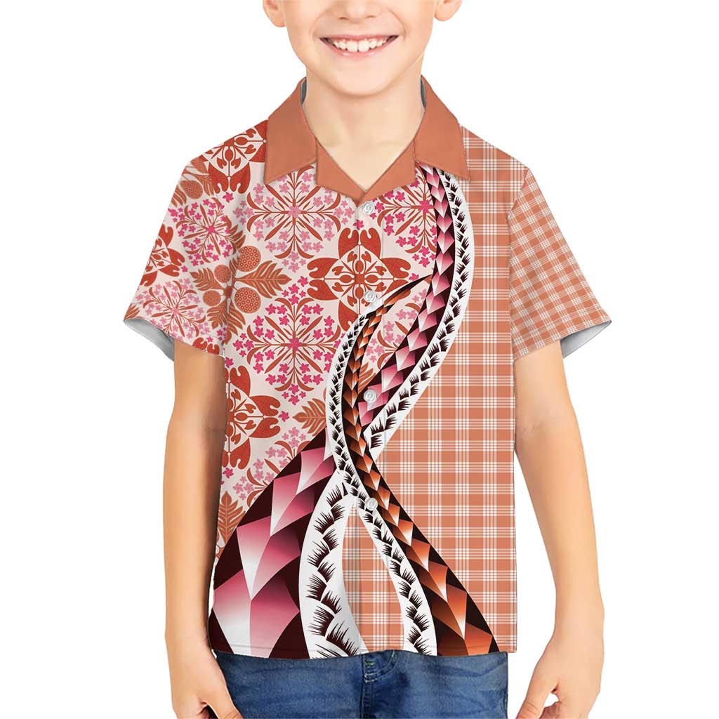 Aloha Vintage Palaka Floral Hawaiian Quilt Family Matching Short Sleeve Bodycon Dress and Hawaiian Shirt Ulaula Motif LT9 Son's Shirt Red - Polynesian Pride