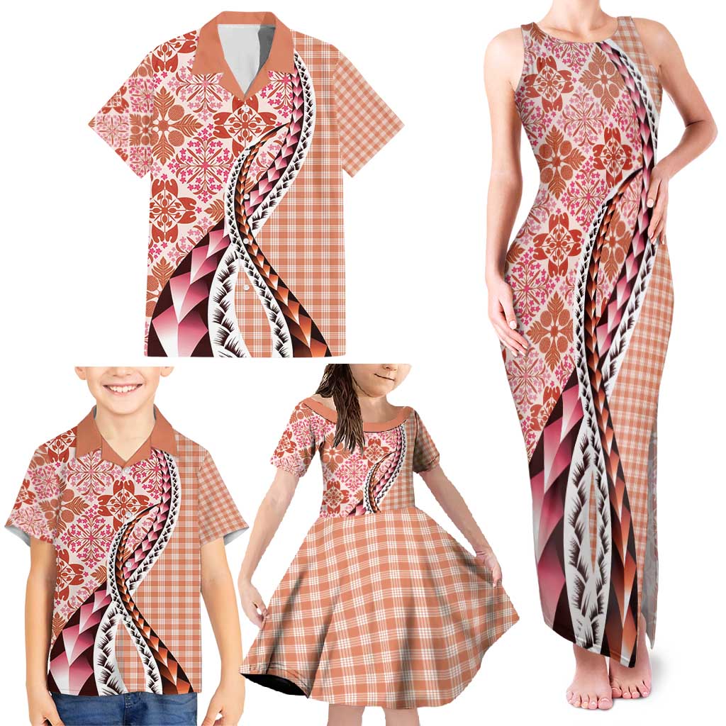 Aloha Vintage Palaka Floral Hawaiian Quilt Family Matching Tank Maxi Dress and Hawaiian Shirt Ulaula Motif LT9 - Polynesian Pride