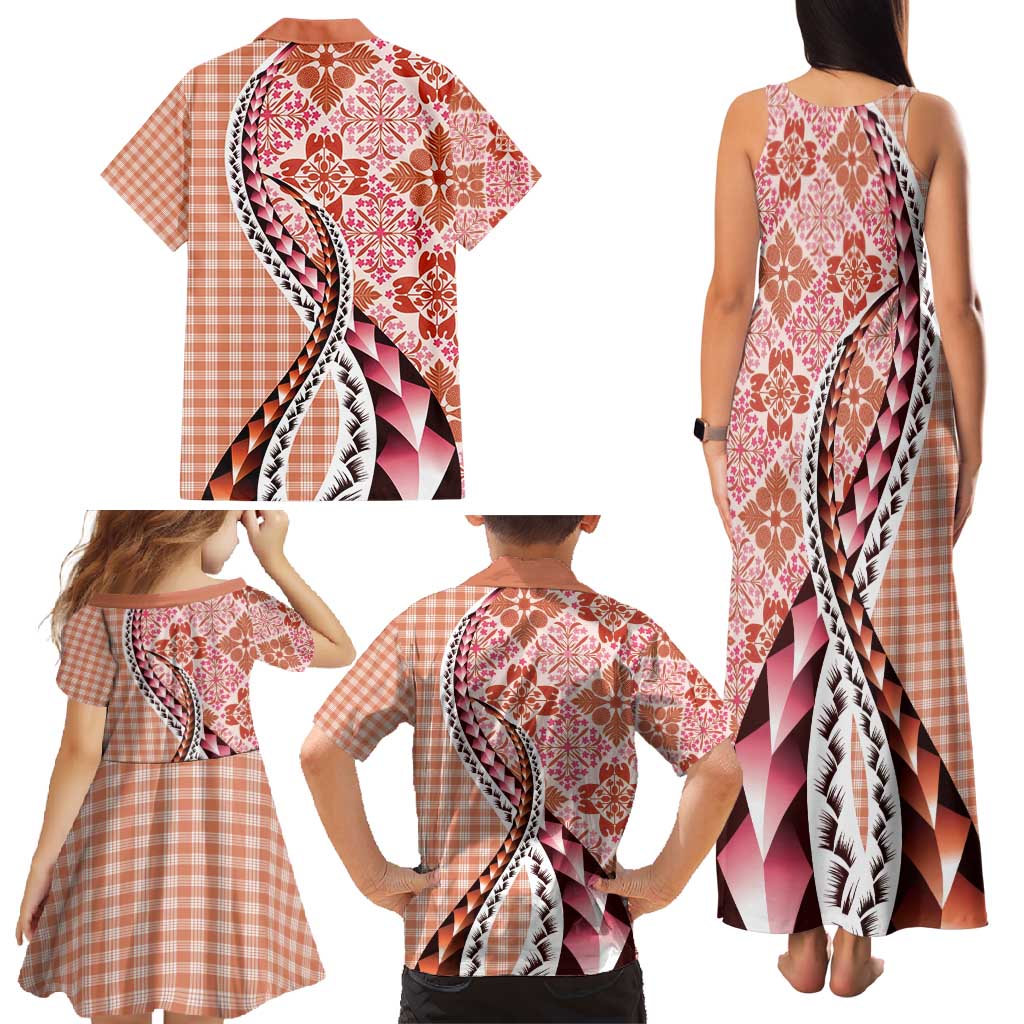 Aloha Vintage Palaka Floral Hawaiian Quilt Family Matching Tank Maxi Dress and Hawaiian Shirt Ulaula Motif LT9 - Polynesian Pride
