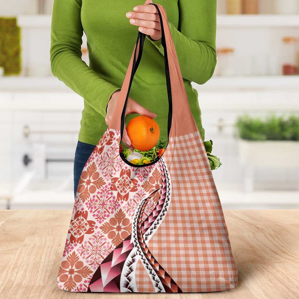 Aloha Vintage Palaka Floral Hawaiian Quilt Grocery Bag Ulaula Motif - Polynesian Pride