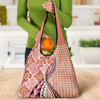 Aloha Vintage Palaka Floral Hawaiian Quilt Grocery Bag Ulaula Motif - Polynesian Pride
