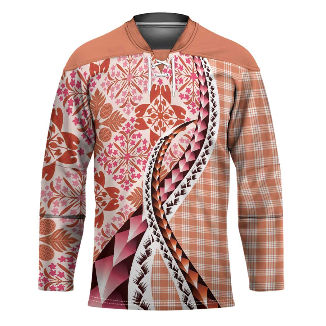Aloha Vintage Palaka Floral Hawaiian Quilt Hockey Jersey Ulaula Motif - Polynesian Pride