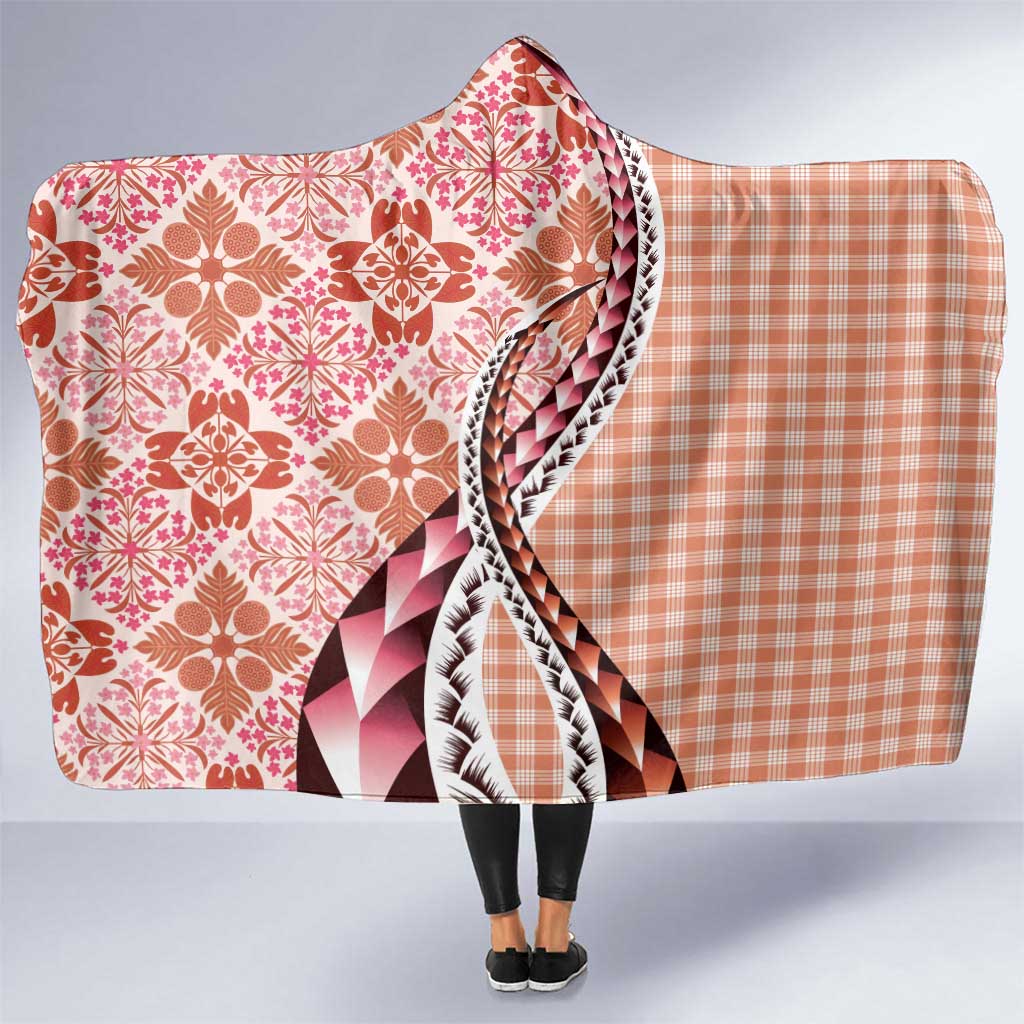 Aloha Vintage Palaka Floral Hawaiian Quilt Hooded Blanket Ulaula Motif - Polynesian Pride