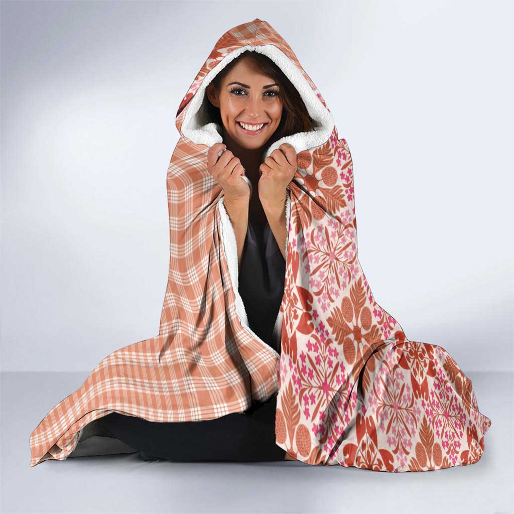 Aloha Vintage Palaka Floral Hawaiian Quilt Hooded Blanket Ulaula Motif - Polynesian Pride