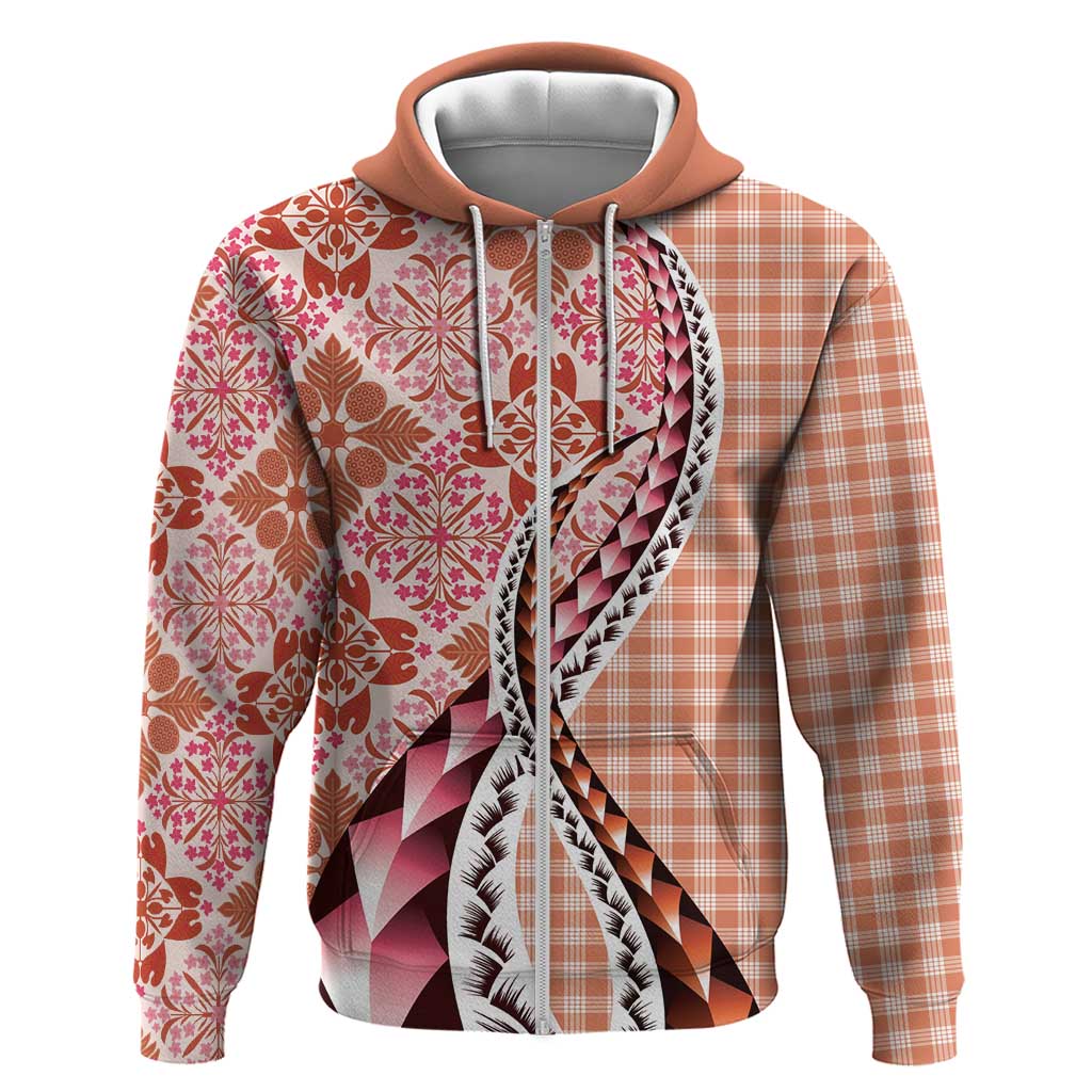 Aloha Vintage Palaka Floral Hawaiian Quilt Hoodie Ulaula Motif - Polynesian Pride