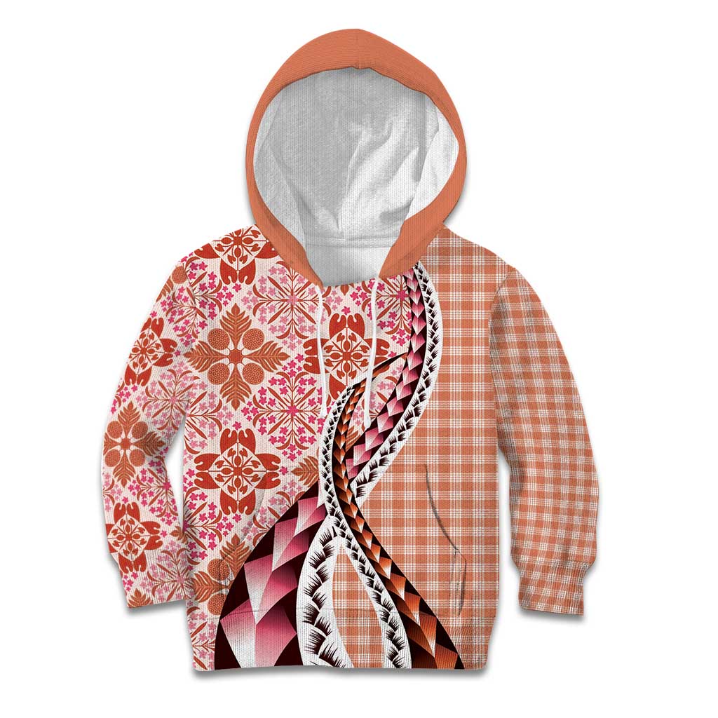 Aloha Vintage Palaka Floral Hawaiian Quilt Kid Hoodie Ulaula Motif - Polynesian Pride