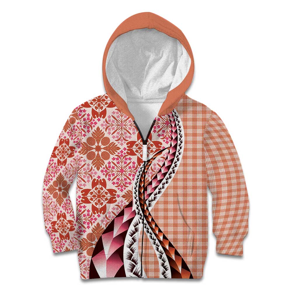 Aloha Vintage Palaka Floral Hawaiian Quilt Kid Hoodie Ulaula Motif - Polynesian Pride