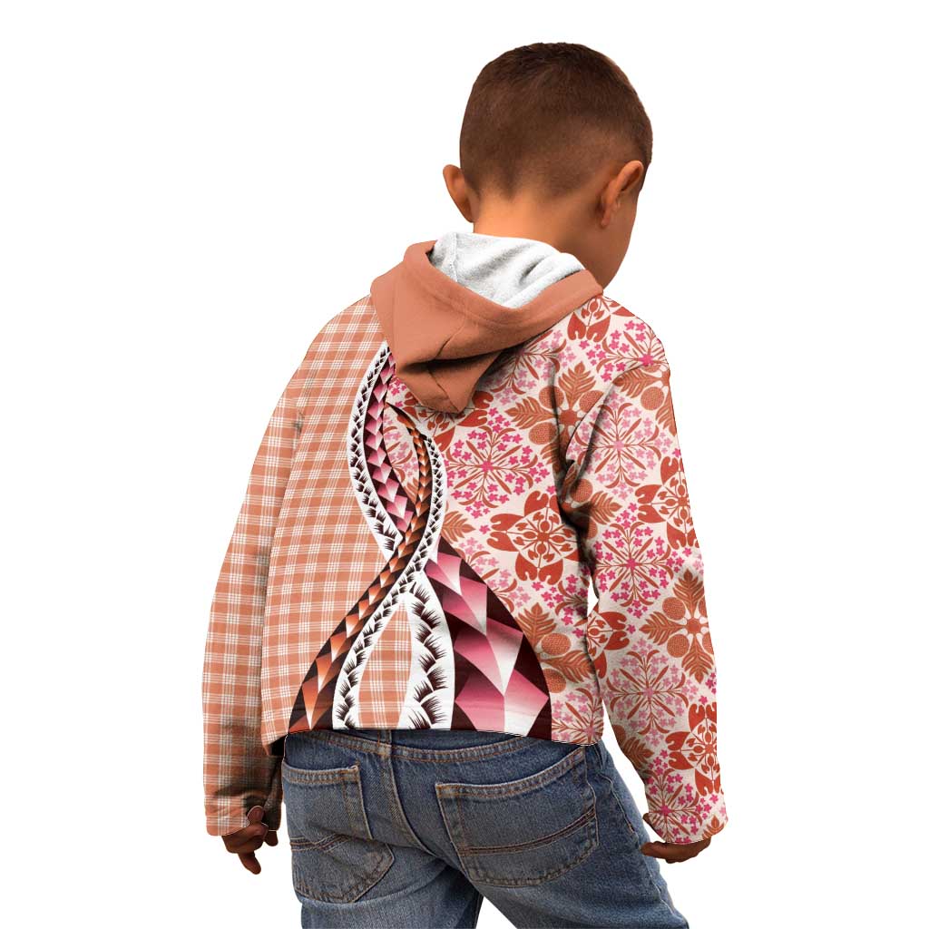 Aloha Vintage Palaka Floral Hawaiian Quilt Kid Hoodie Ulaula Motif - Polynesian Pride