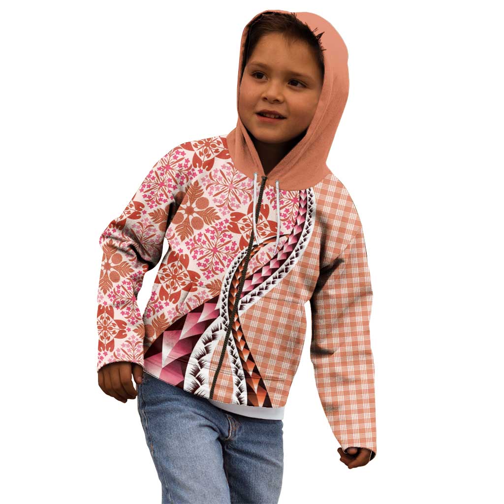 Aloha Vintage Palaka Floral Hawaiian Quilt Kid Hoodie Ulaula Motif - Polynesian Pride