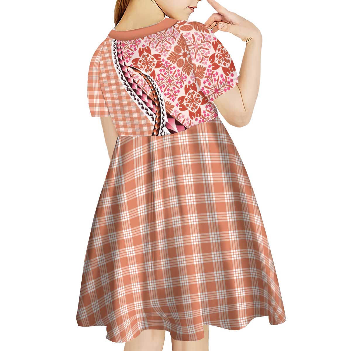 Aloha Vintage Palaka Floral Hawaiian Quilt Kid Short Sleeve Dress Ulaula Motif - Polynesian Pride