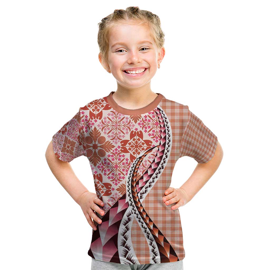 Aloha Vintage Palaka Floral Hawaiian Quilt Kid T Shirt Ulaula Motif - Polynesian Pride