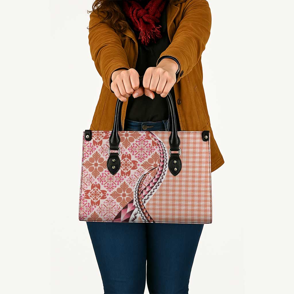 Aloha Vintage Palaka Floral Hawaiian Quilt Leather Bag Ulaula Motif - Polynesian Pride