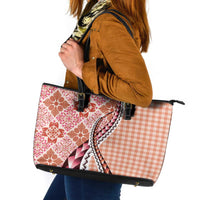 Aloha Vintage Palaka Floral Hawaiian Quilt Leather Tote Bag Ulaula Motif - Polynesian Pride