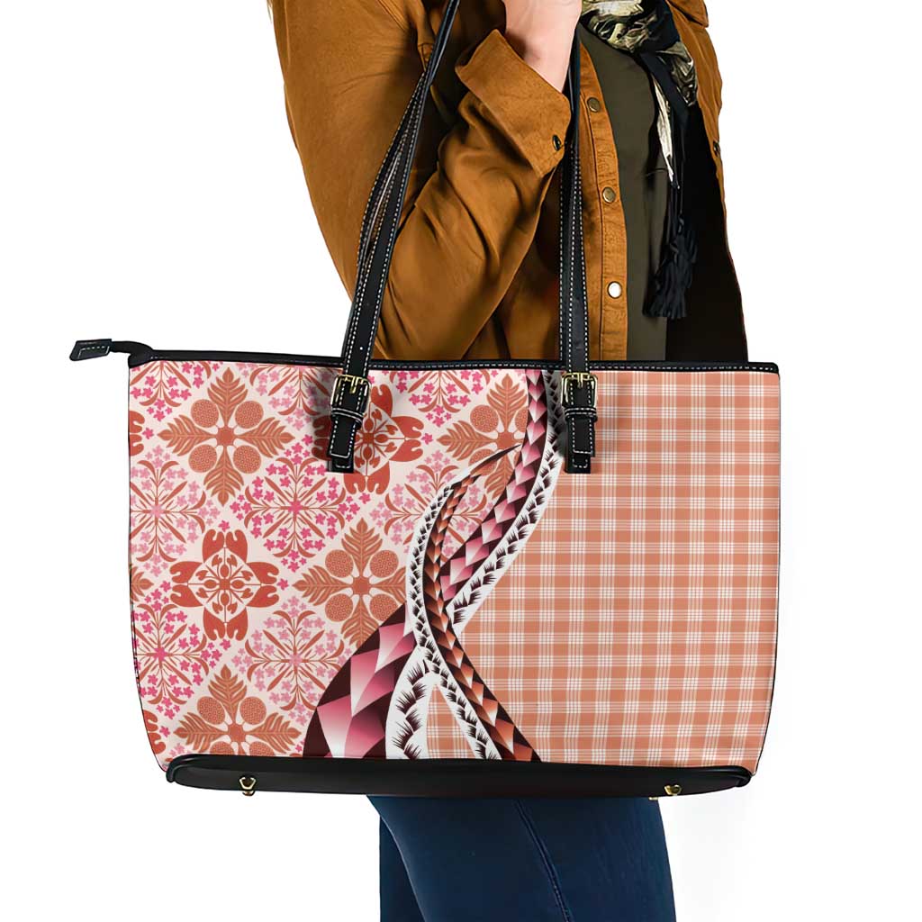 Aloha Vintage Palaka Floral Hawaiian Quilt Leather Tote Bag Ulaula Motif - Polynesian Pride