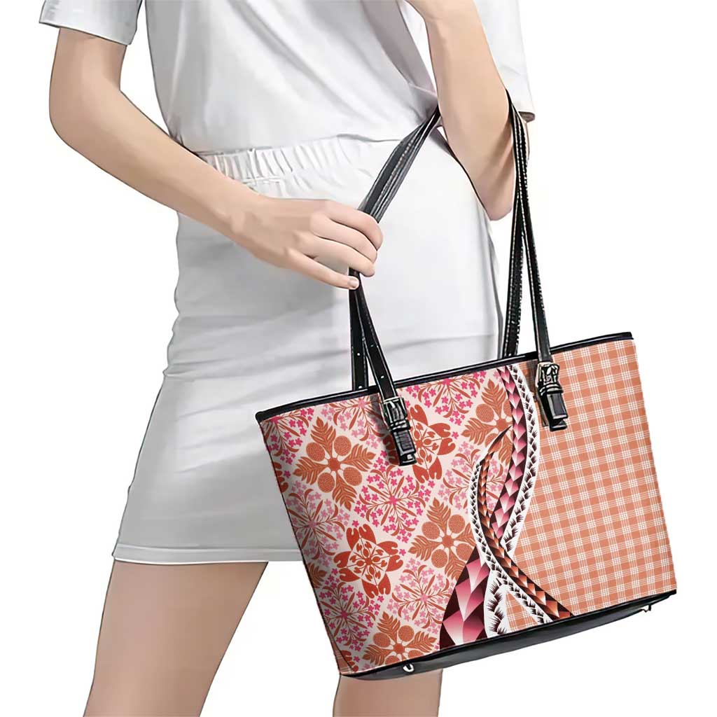 Aloha Vintage Palaka Floral Hawaiian Quilt Leather Tote Bag Ulaula Motif - Polynesian Pride