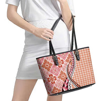 Aloha Vintage Palaka Floral Hawaiian Quilt Leather Tote Bag Ulaula Motif - Polynesian Pride