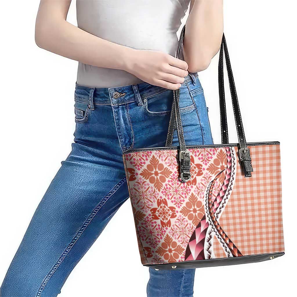 Aloha Vintage Palaka Floral Hawaiian Quilt Leather Tote Bag Ulaula Motif - Polynesian Pride
