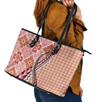 Aloha Vintage Palaka Floral Hawaiian Quilt Leather Tote Bag Ulaula Motif - Polynesian Pride