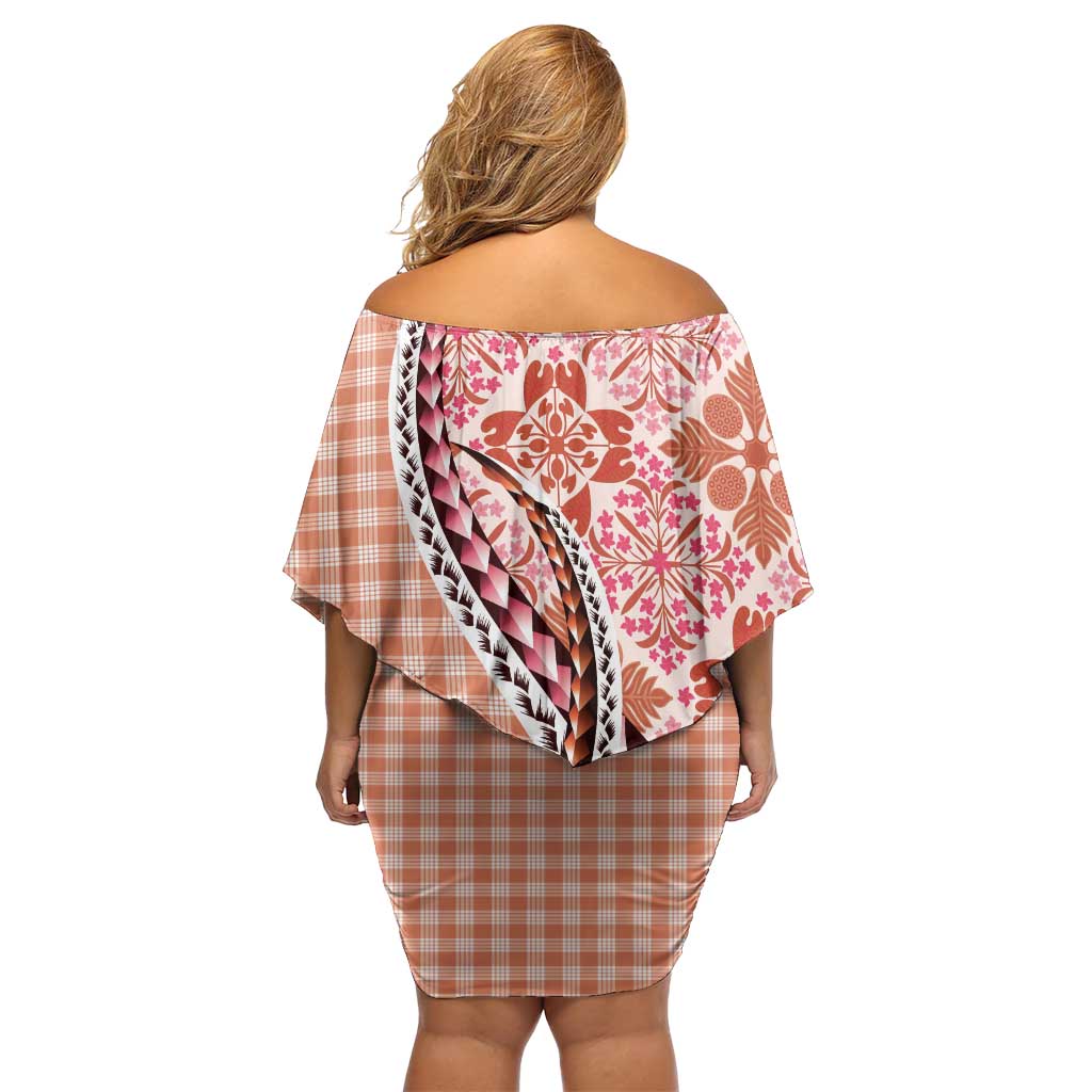 Aloha Vintage Palaka Floral Hawaiian Quilt Off Shoulder Short Dress Ulaula Motif - Polynesian Pride