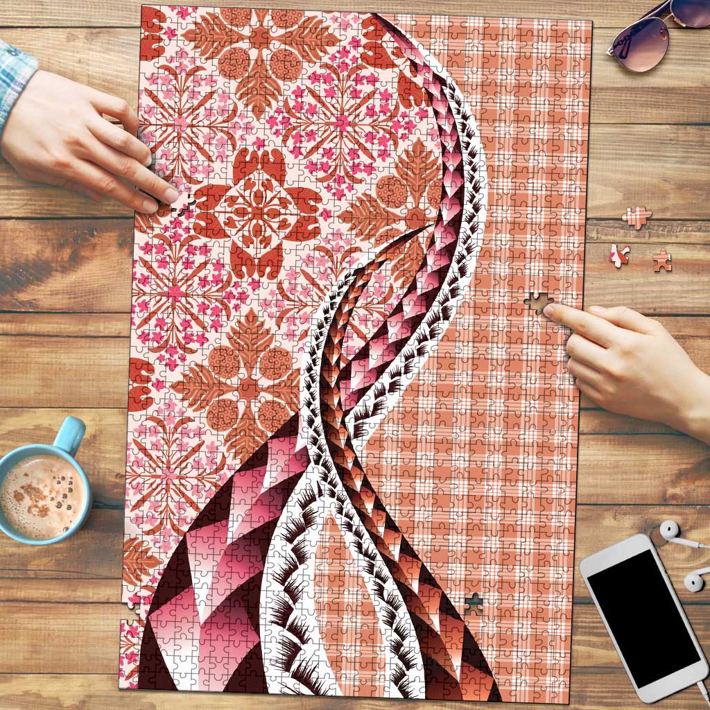 Aloha Vintage Palaka Floral Hawaiian Quilt Puzzle Ulaula Motif - Polynesian Pride