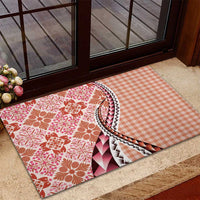 Aloha Vintage Palaka Floral Hawaiian Quilt Rubber Doormat Ulaula Motif - Polynesian Pride