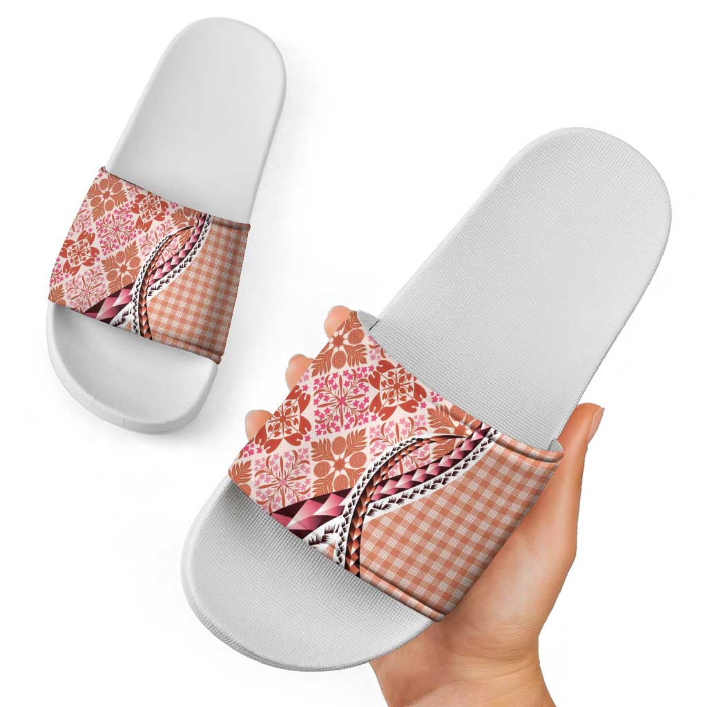 Aloha Vintage Palaka Floral Hawaiian Quilt Slide Sandals Ulaula Motif - Polynesian Pride