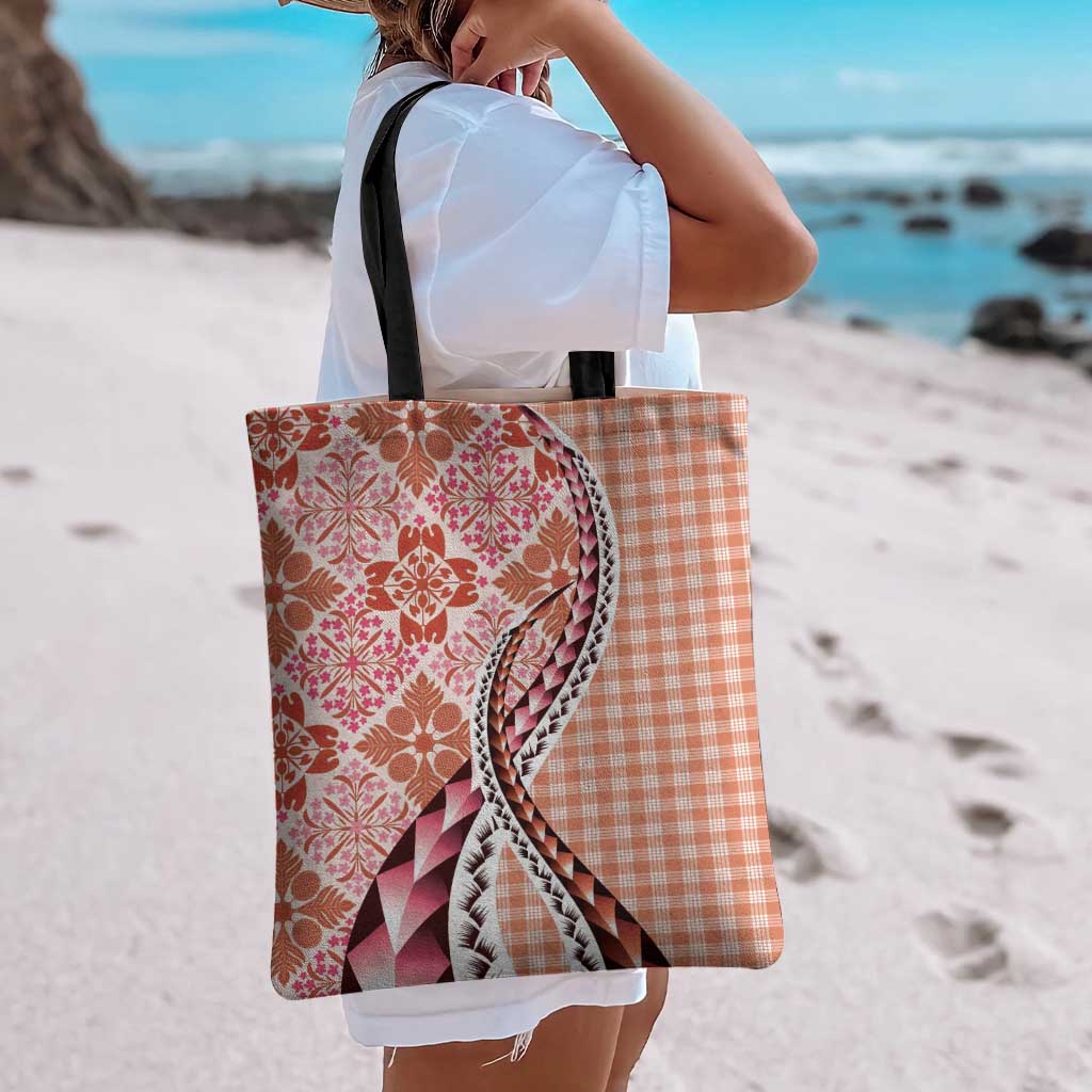 Aloha Vintage Palaka Floral Hawaiian Quilt Tote Bag Ulaula Motif - Polynesian Pride