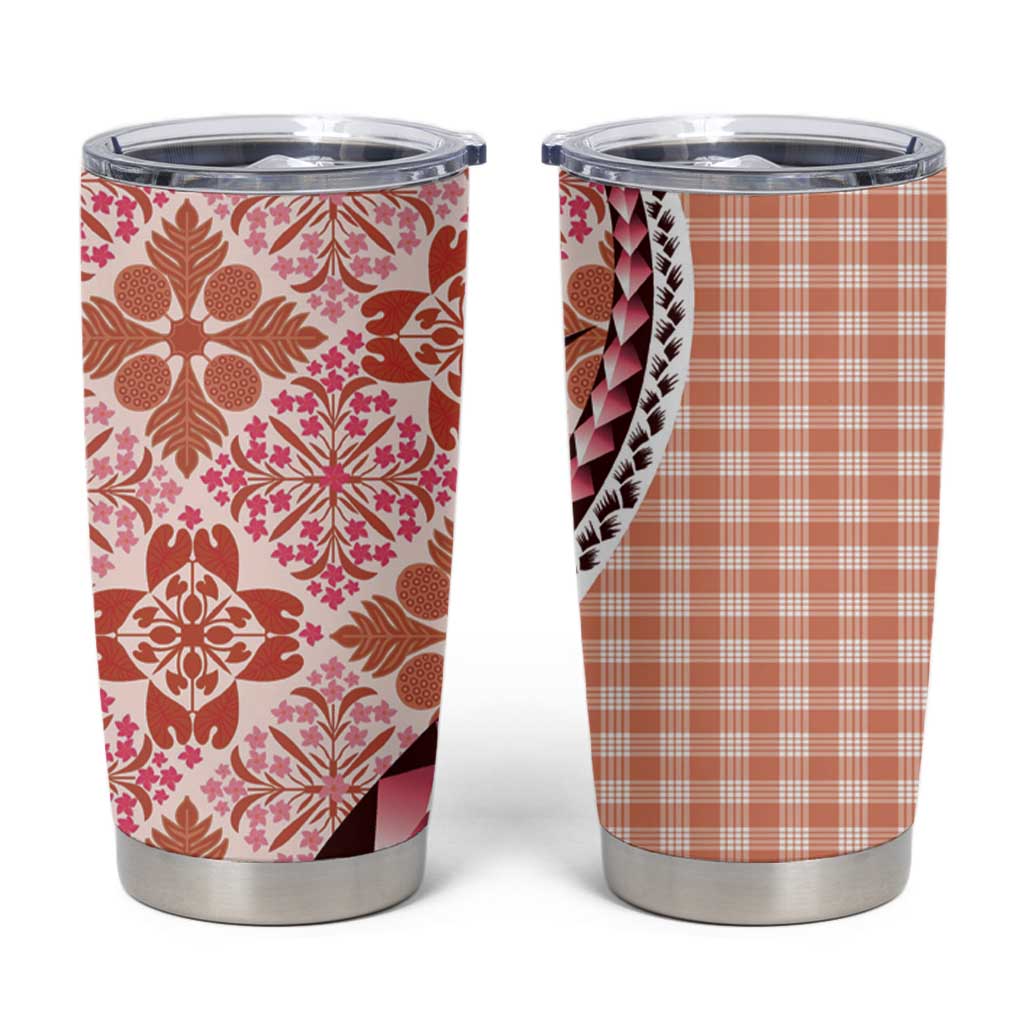 Aloha Vintage Palaka Floral Hawaiian Quilt Tumbler Cup Ulaula Motif - Polynesian Pride