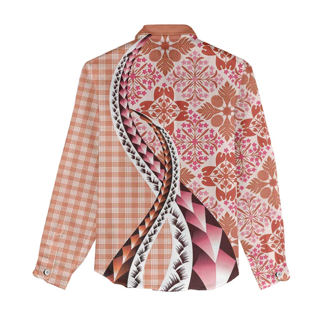 Aloha Vintage Palaka Floral Hawaiian Quilt Women Casual Shirt Ulaula Motif LT9 - Polynesian Pride