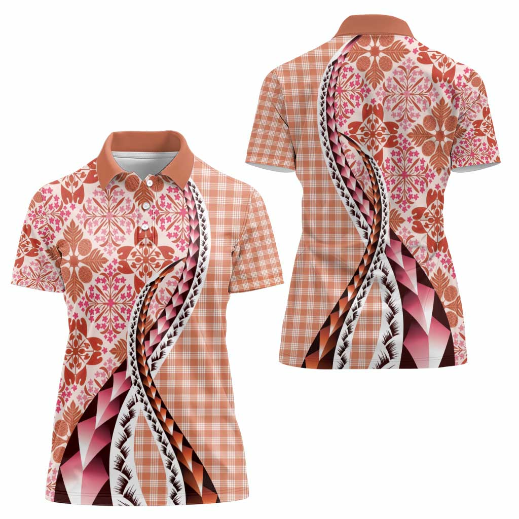 Aloha Vintage Palaka Floral Hawaiian Quilt Women Polo Shirt Ulaula Motif LT9 - Polynesian Pride