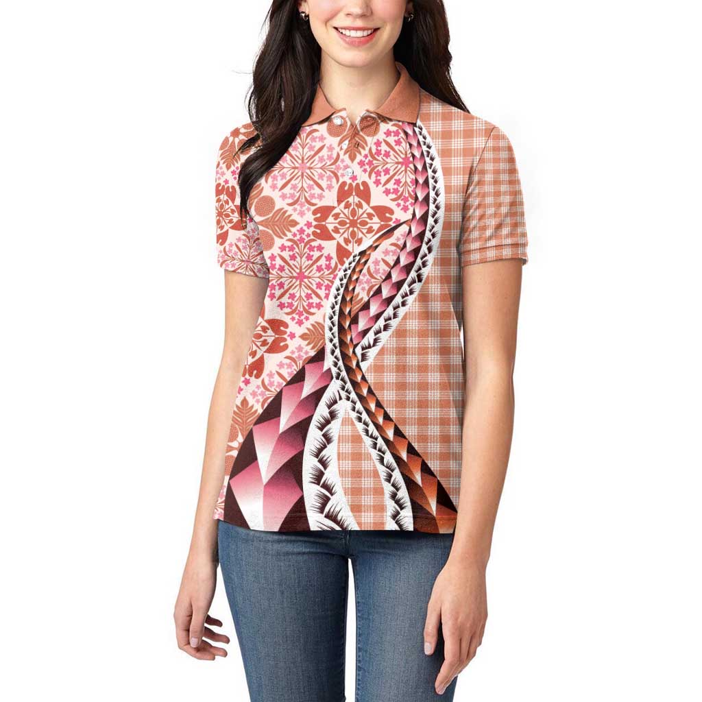 Aloha Vintage Palaka Floral Hawaiian Quilt Women Polo Shirt Ulaula Motif LT9 - Polynesian Pride