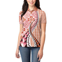 Aloha Vintage Palaka Floral Hawaiian Quilt Women Polo Shirt Ulaula Motif LT9 - Polynesian Pride