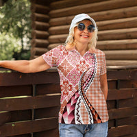 Aloha Vintage Palaka Floral Hawaiian Quilt Women Polo Shirt Ulaula Motif LT9 - Polynesian Pride