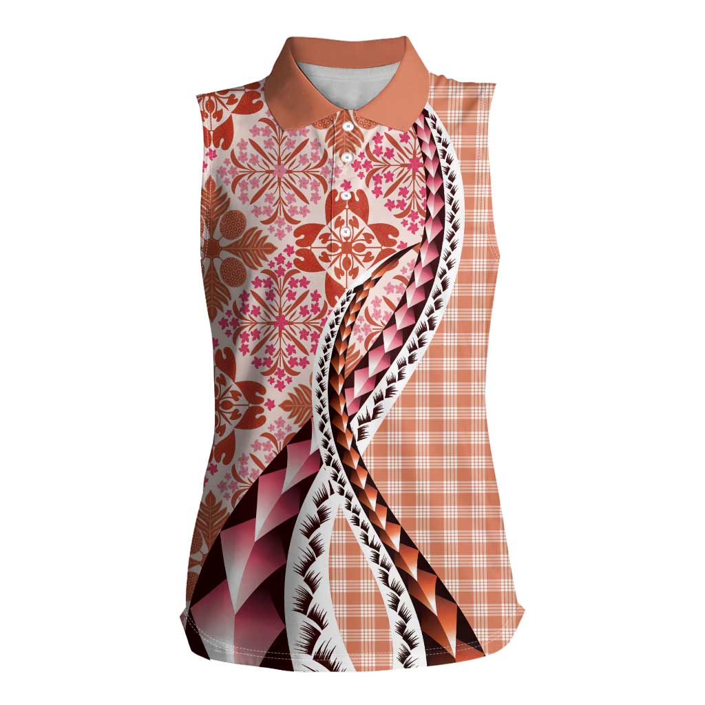Aloha Vintage Palaka Floral Hawaiian Quilt Women Sleeveless Polo Shirt Ulaula Motif - Polynesian Pride