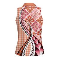 Aloha Vintage Palaka Floral Hawaiian Quilt Women Sleeveless Polo Shirt Ulaula Motif LT9 - Polynesian Pride