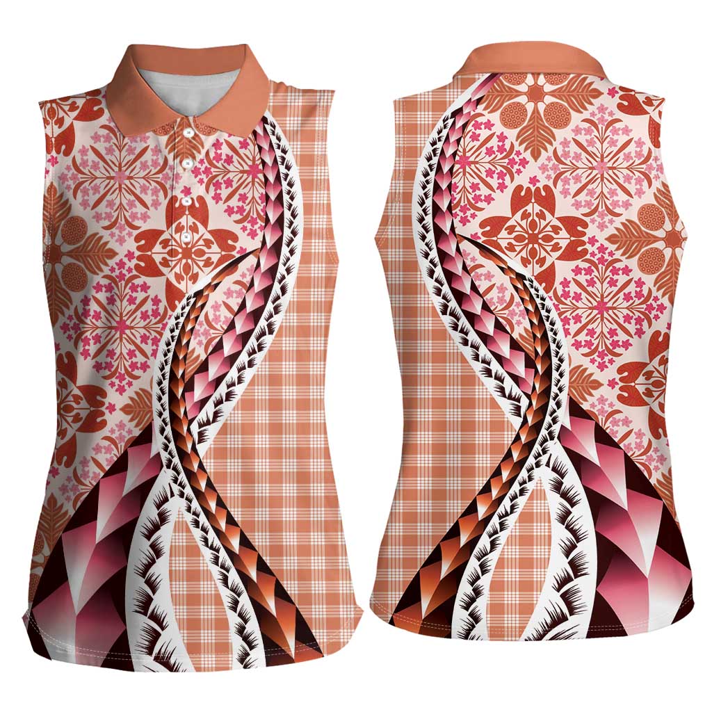 Aloha Vintage Palaka Floral Hawaiian Quilt Women Sleeveless Polo Shirt Ulaula Motif LT9 - Polynesian Pride
