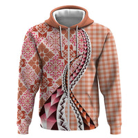 Aloha Vintage Palaka Floral Hawaiian Quilt Zip Hoodie Ulaula Motif - Polynesian Pride