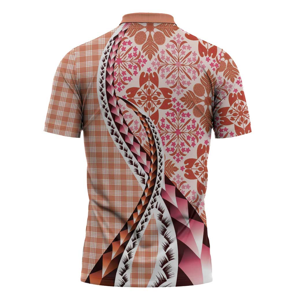 Aloha Vintage Palaka Floral Hawaiian Quilt Zipper Polo Shirt Ulaula Motif - Polynesian Pride