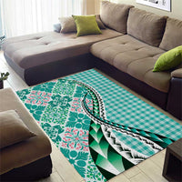 Aloha Vintage Palaka Floral Hawaiian Quilt Area Rug Polu Motif - Polynesian Pride