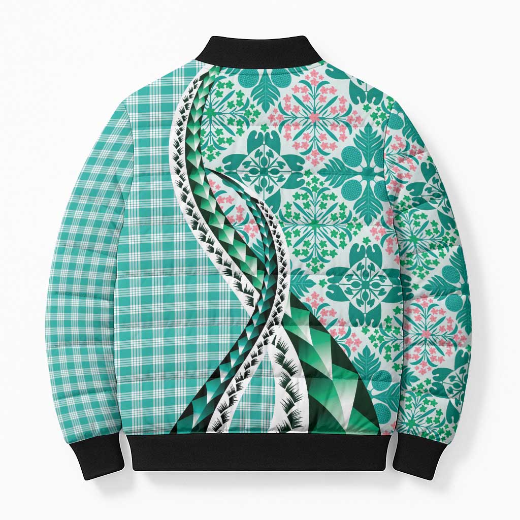 Aloha Vintage Palaka Floral Hawaiian Quilt Bomber Puffer Jacket Polu Motif - Polynesian Pride