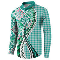 Aloha Vintage Palaka Floral Hawaiian Quilt Button Sweatshirt Polu Motif - Polynesian Pride