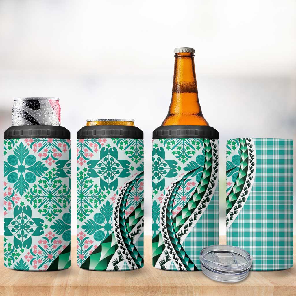 Aloha Vintage Palaka Floral Hawaiian Quilt 4 in 1 Can Cooler Tumbler Polu Motif LT9 - Polynesian Pride
