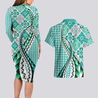 Aloha Vintage Palaka Floral Hawaiian Quilt Couples Matching Long Sleeve Bodycon Dress and Hawaiian Shirt Polu Motif LT9 - Polynesian Pride