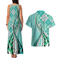 Aloha Vintage Palaka Floral Hawaiian Quilt Couples Matching Tank Maxi Dress and Hawaiian Shirt Polu Motif LT9 - Polynesian Pride