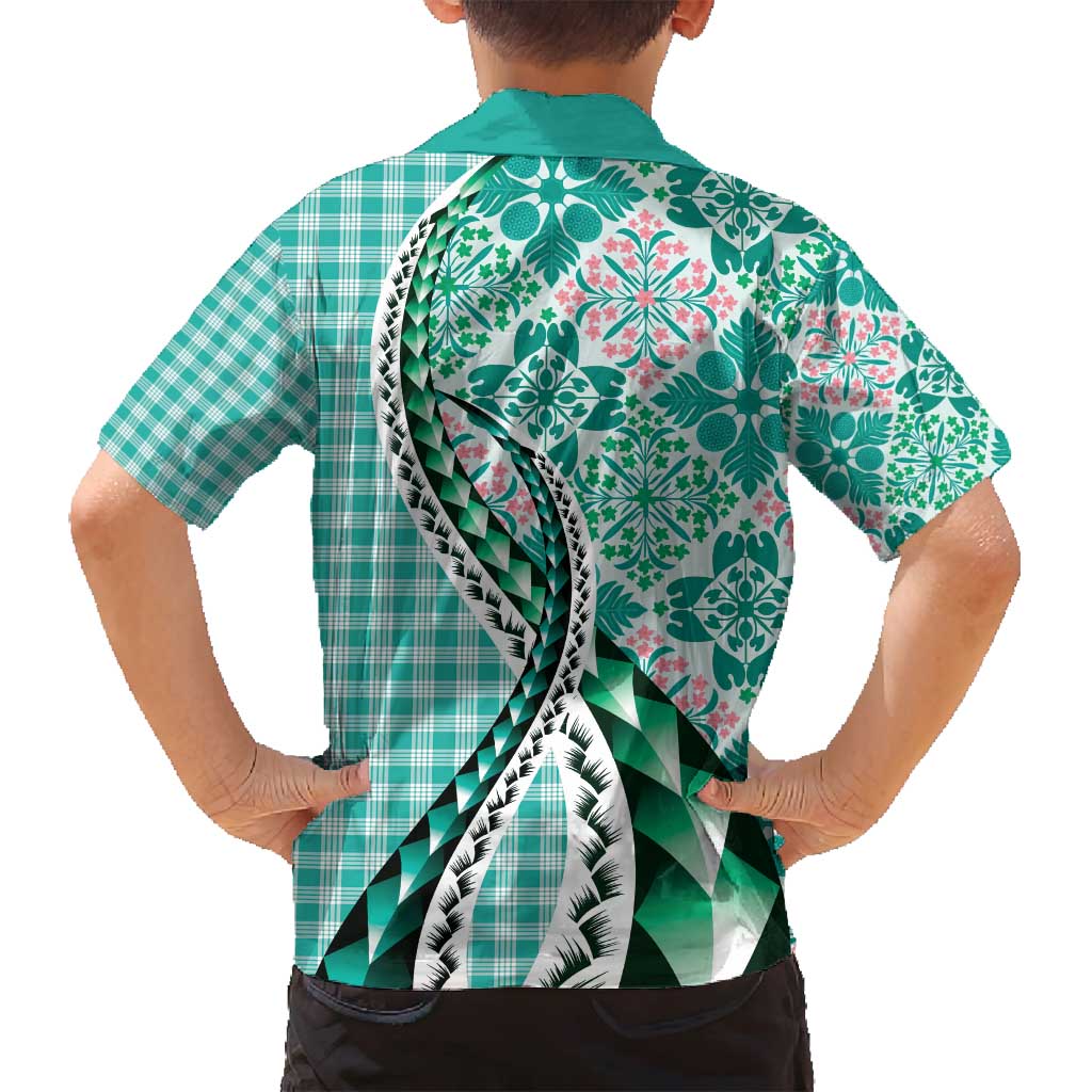 Aloha Vintage Palaka Floral Hawaiian Quilt Family Matching Long Sleeve Bodycon Dress and Hawaiian Shirt Polu Motif LT9 - Polynesian Pride