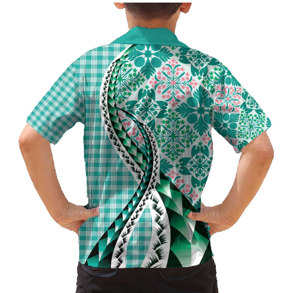 Aloha Vintage Palaka Floral Hawaiian Quilt Family Matching Mermaid Dress and Hawaiian Shirt Polu Motif LT9 - Polynesian Pride