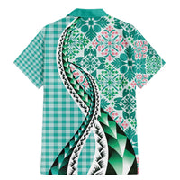 Aloha Vintage Palaka Floral Hawaiian Quilt Family Matching Mermaid Dress and Hawaiian Shirt Polu Motif LT9 - Polynesian Pride