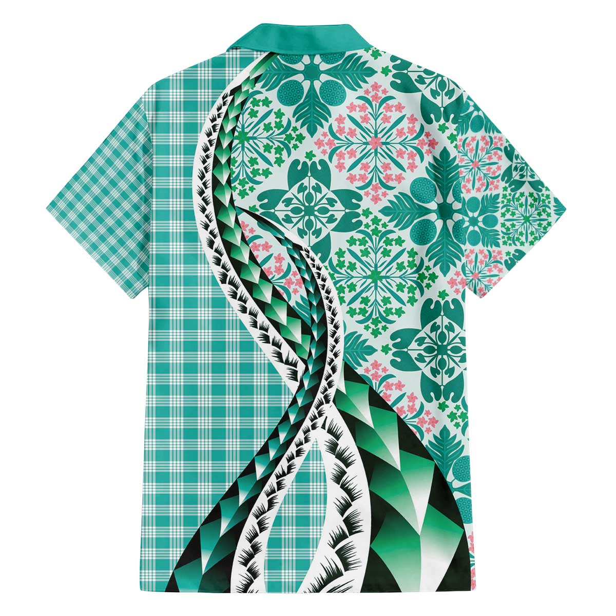 Aloha Vintage Palaka Floral Hawaiian Quilt Family Matching Off The Shoulder Long Sleeve Dress and Hawaiian Shirt Polu Motif LT9 - Polynesian Pride
